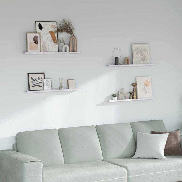 Estantería de pared con 4 baldas, mármol blanco, 80 x 9 x 3 cm