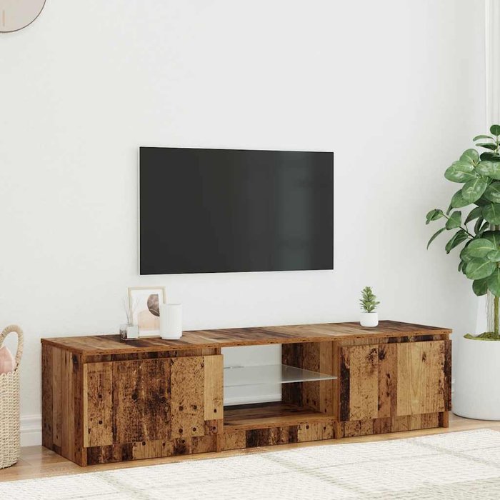 Mueble tv luces led madera ingeniería envejecida 140x40x36 cm