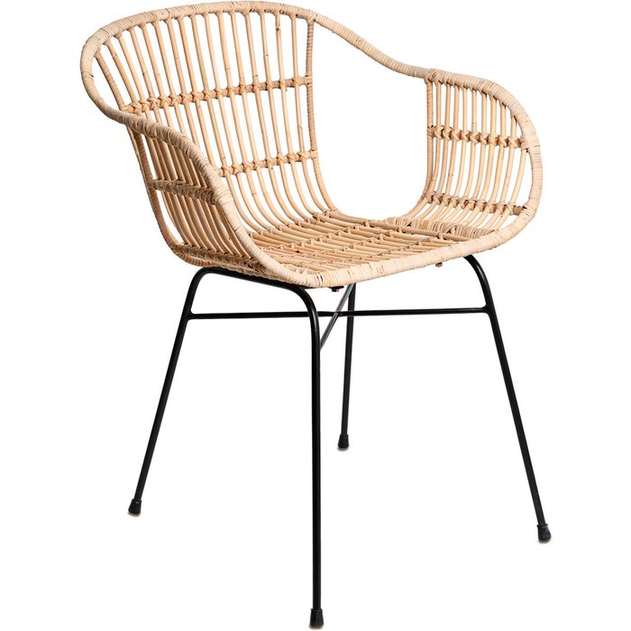 Silla daphne de ratan natural y patas metalicas negro