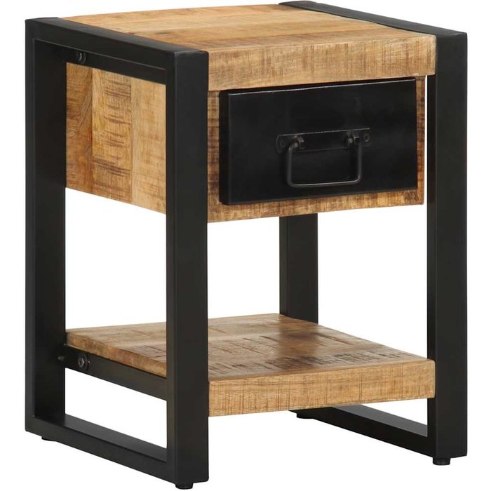 Mesita de noche de 35x34x45 cm, madera maciza de mango natural.