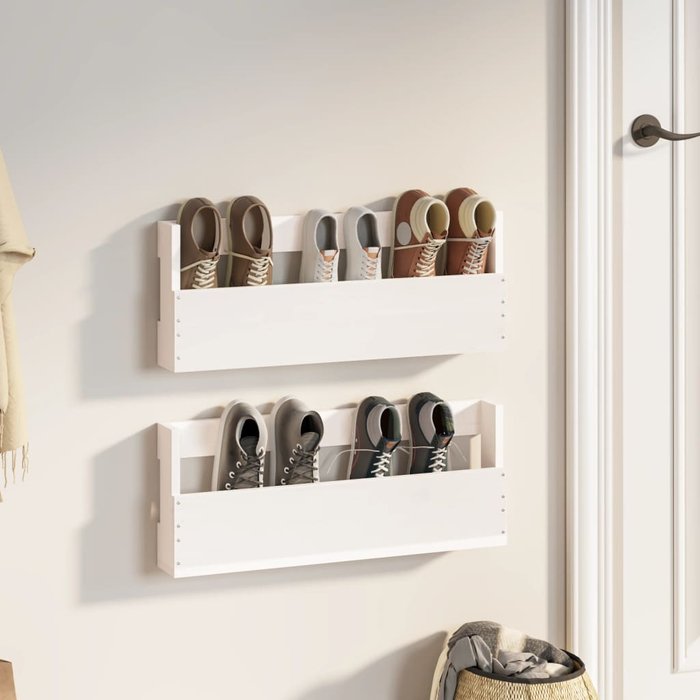 Estantes de zapatos de pared 2 uds madera pino blanco 59x9x23cm - comfortxl