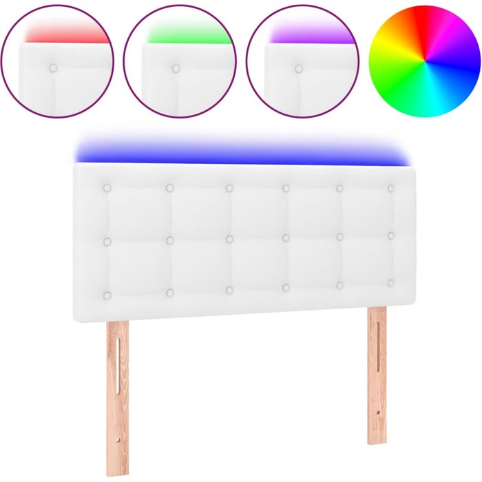 Cabecero cama - mueble cabecero con led cuero sintético blanco 90x5x78/88 cm