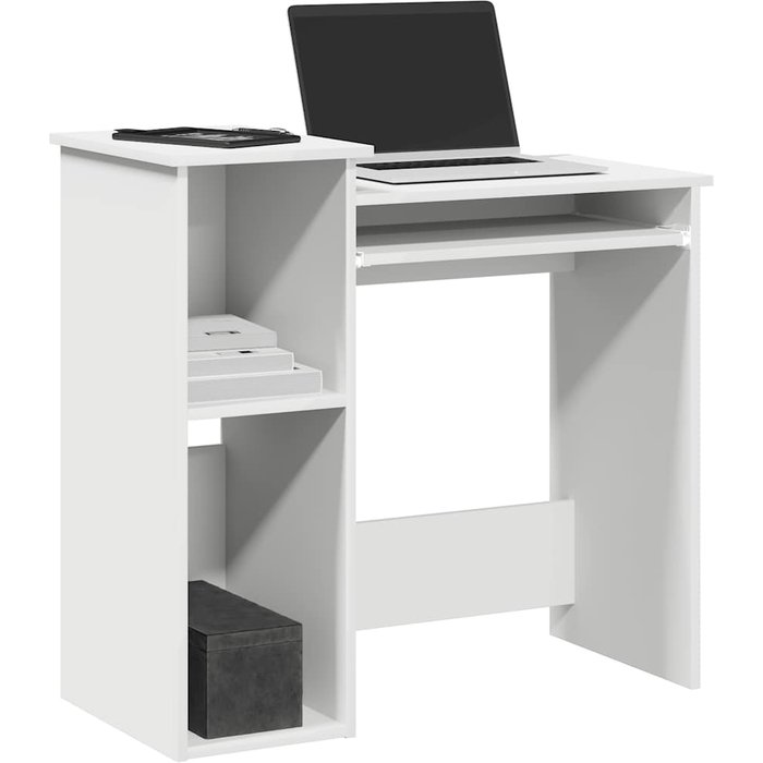 Escritorio con estantes, blanco, 84x40x78 cm, madera de ingeniería.