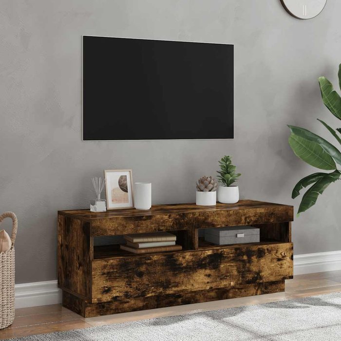 Mueble de tv con luces led, roble ahumado, 100x35x40 cm