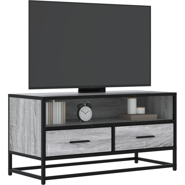 Mueble tv madera ingeniería y metal roble ahumado 80x34,5x40 cm