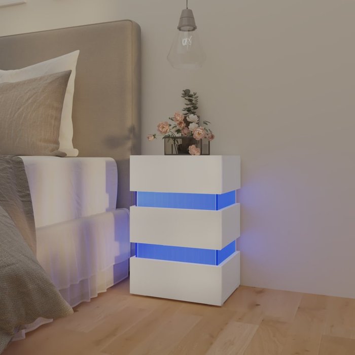Vidaxl mesita de noche luz led madera de ingeniería blanco 45x35x67 cm