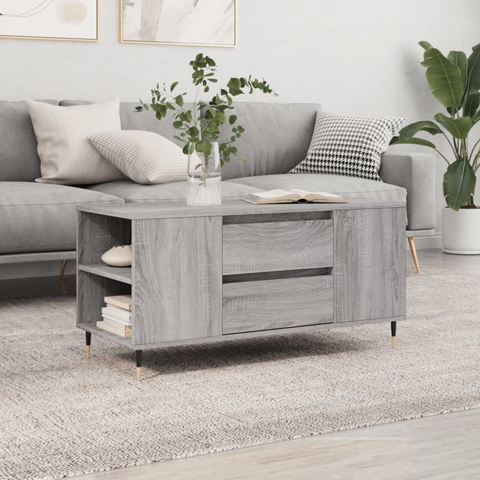 Mesa de centro sonoma gris, 102 x 44,5 x 50 cm, madera de ingeniería.