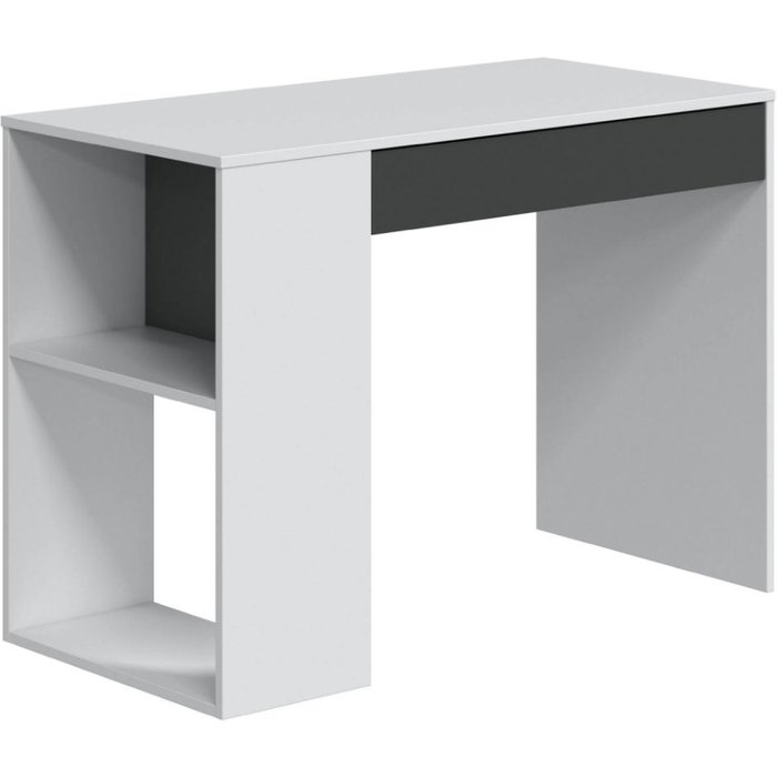 Escritorio blanco club, reversible con cajón y estantería con 2 espacios útiles