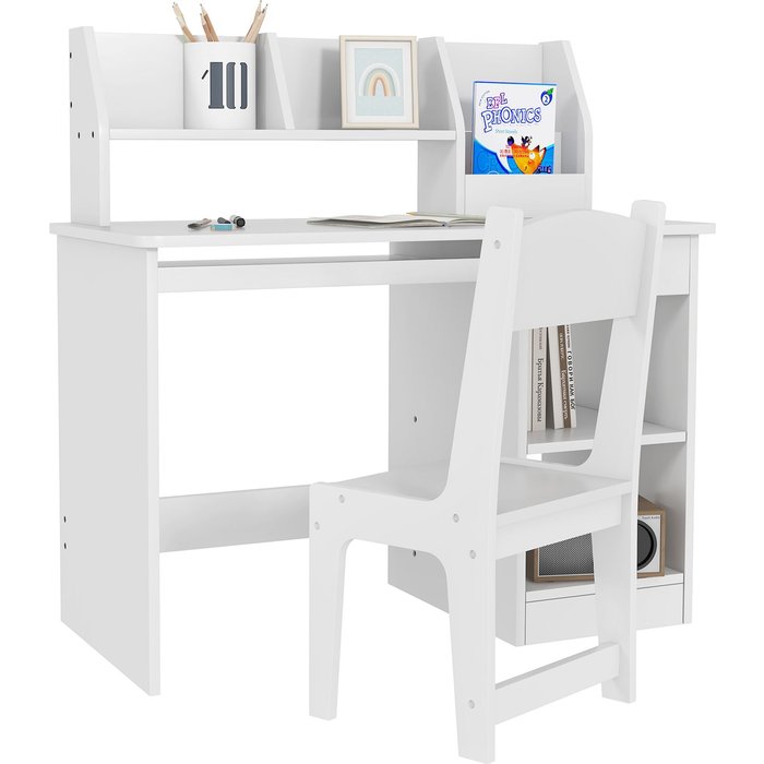 Conjunto escritorio y silla infantil blanco 2 cajones 90x45x90cm niños 5+ años