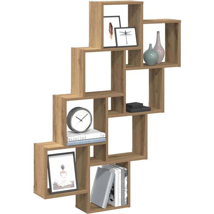 Estantería de pared cúbica de roble hecha a mano, 90x15x119,5 cm.