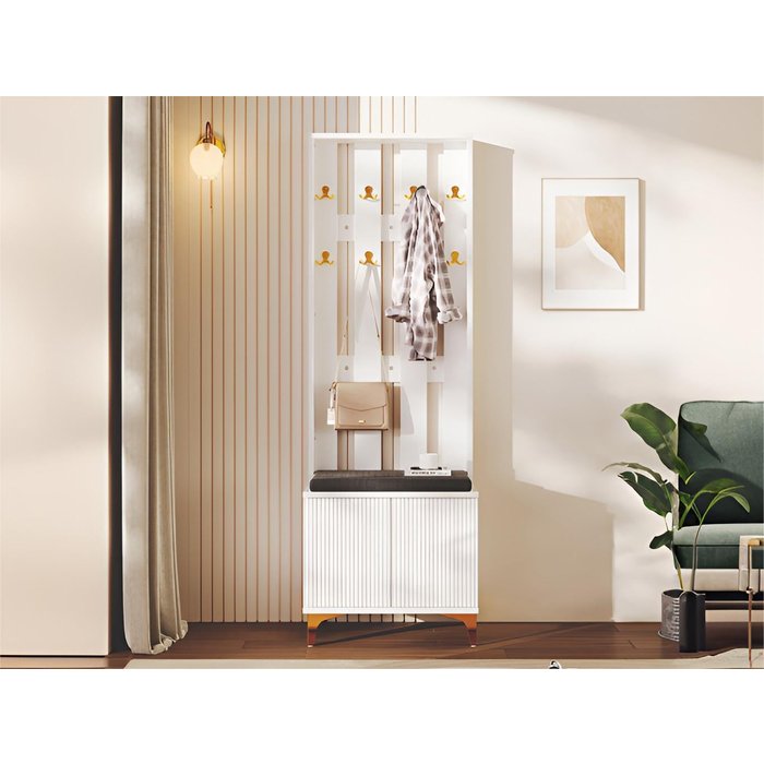 Guardarropa para salón - con ganchos y zapatero - blanco
