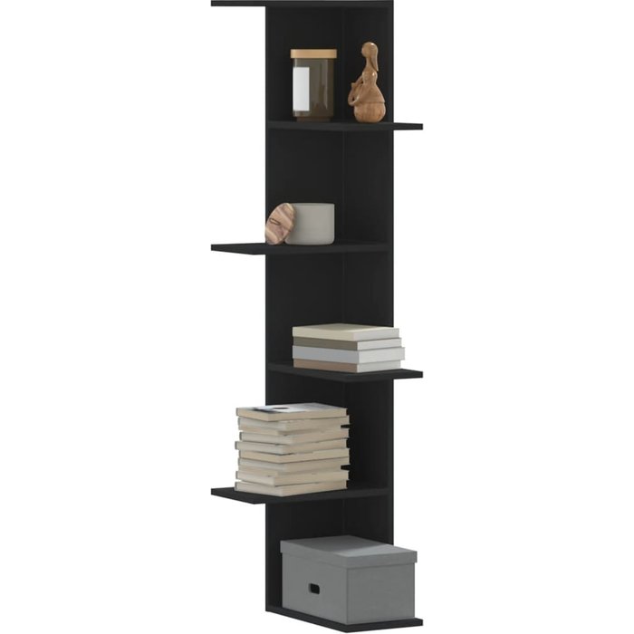 Estante esquinero de pared negro 36,5x36,5x140 cm madera contrachapada