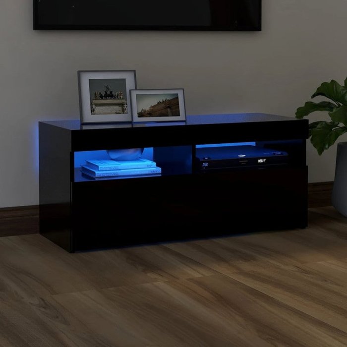 Vidaxl mueble de tv con luces led negro 90x35x40 cm
