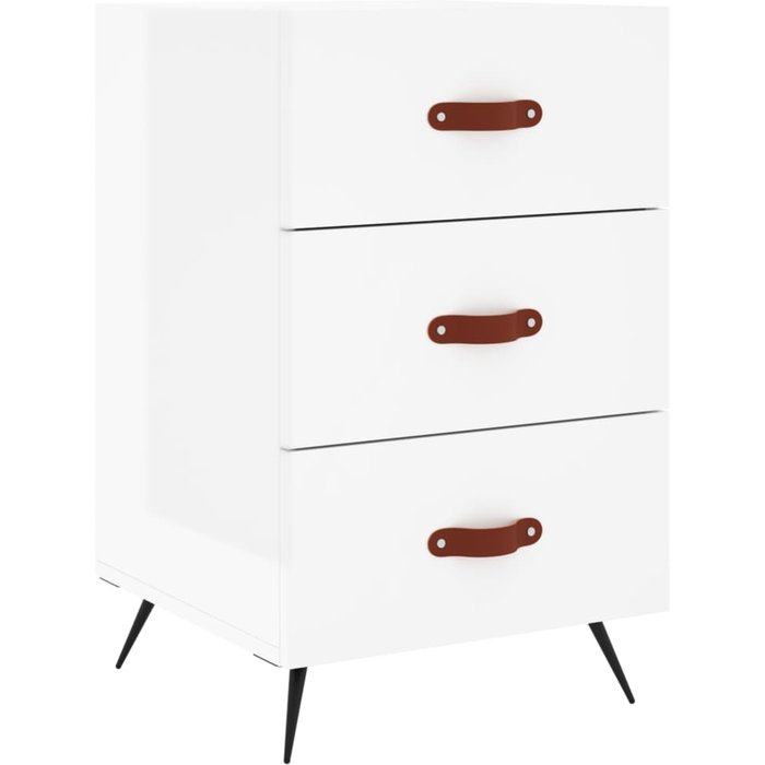 Mesita de noche blanca brillo 40x40x66 cm de madera contrachapada