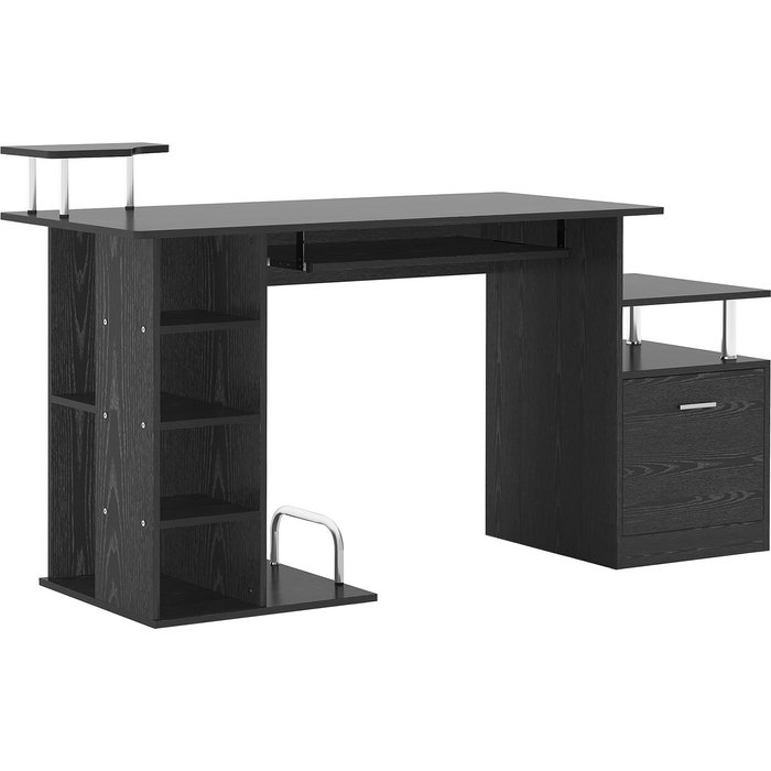 Mesa de ordenador negra mdf 152x60x88cm con estante - oficina