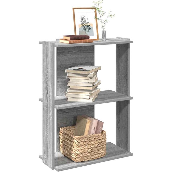 Librería 3 niveles gris sonoma 60x30x80cm madera contrachapada