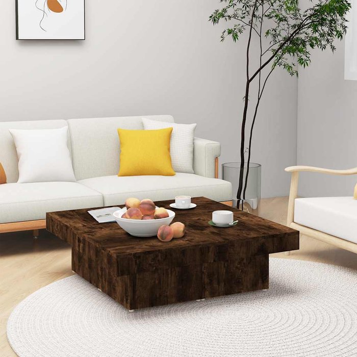 Mesa de centro madera contrachapada roble ahumado 90x90x28 cm vidaxl