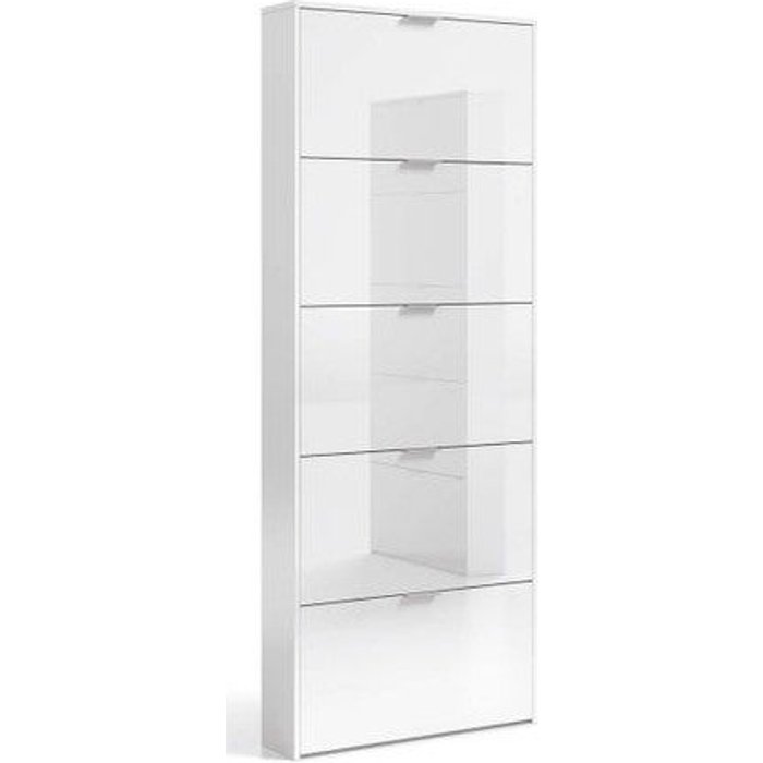Zapatero de 5 puertas con capacidad para 15 pares, color blanco brillo