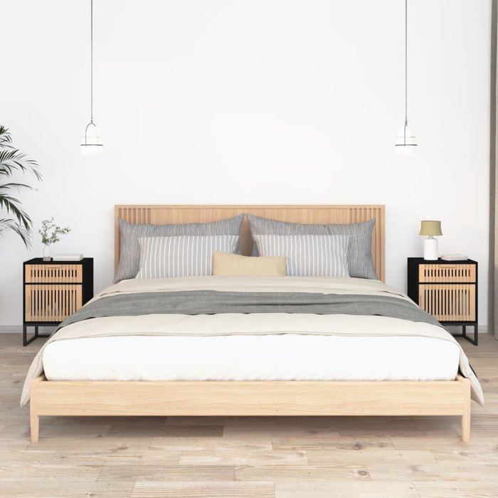 Mesitas de noche 2 uds hierro y madera negro 40x30x55,5 cm vidaxl