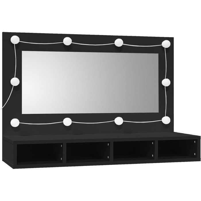 Mueble de almacenaje | mueble con espejo y led negro 90x31,5x62 cm cfw484461