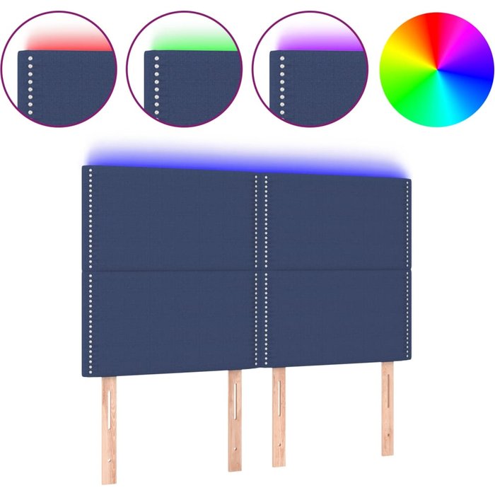 Cabecero cama - mueble cabecero con luces led tela azul 144x5x118/128 cm