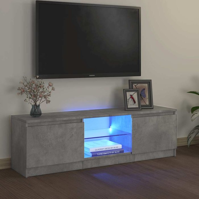 Mueble de tv con luces led gris hormigón 120x30x36 cm