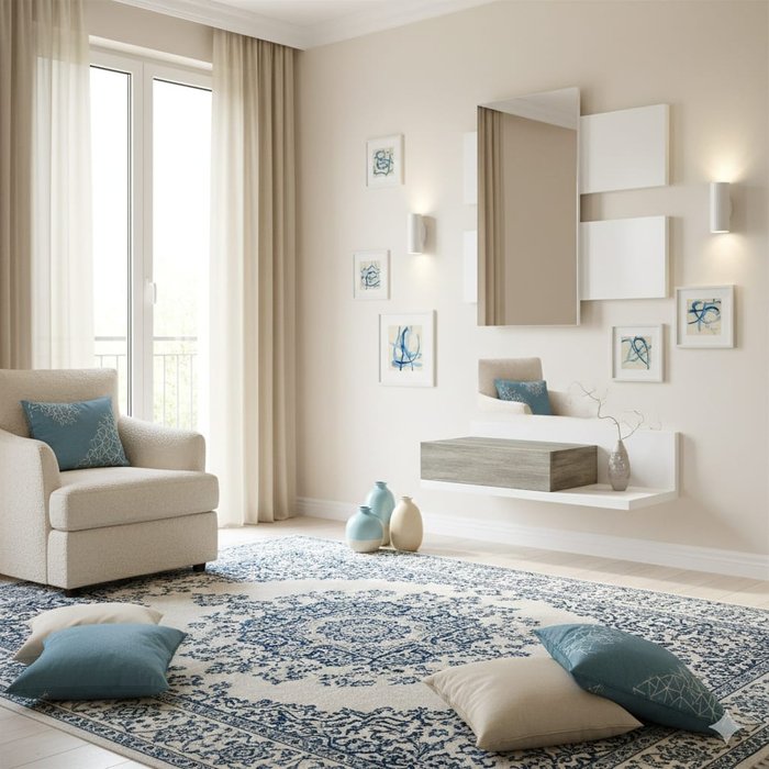 Essenza mueble recibidor con espejo y cajón 75cm blanco gris