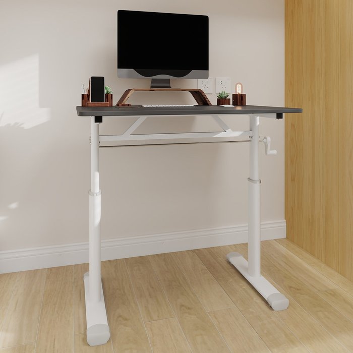 Escritorio regulable en altura, 80 x 60 x 90 cm, metal/madera, gris