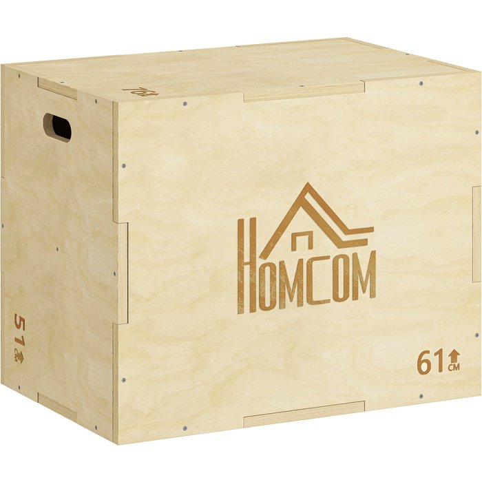 Caja pliométrica homcom madera de haya madera natural 61x51x76 cm