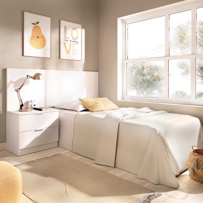 Cabecero con mesita 2 cajones flow - blanco - homekit
