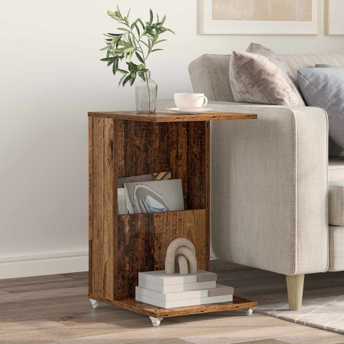 Mesita auxiliar, madera antigua, 40 x 35 x 60 cm, madera de ingeniería.