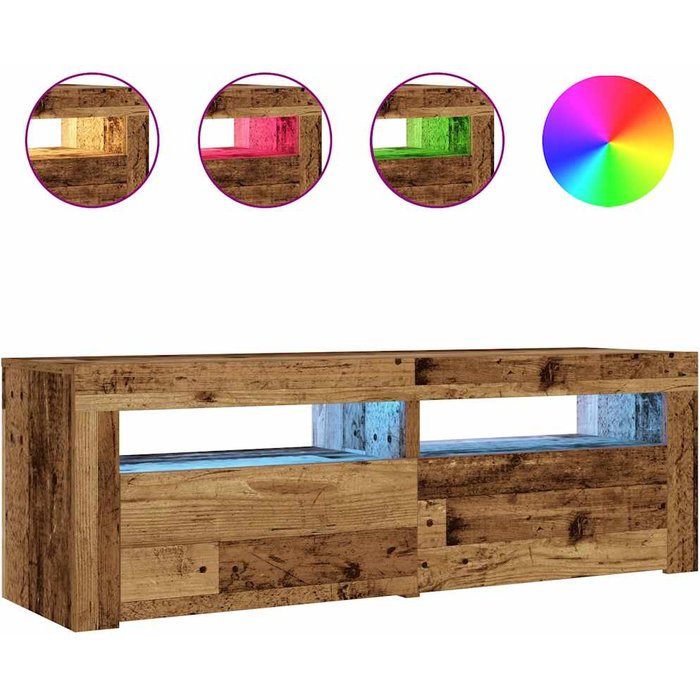 Mesitas de noche con luces led 2 uds madera vieja 60x35x40 cm - comfortxl