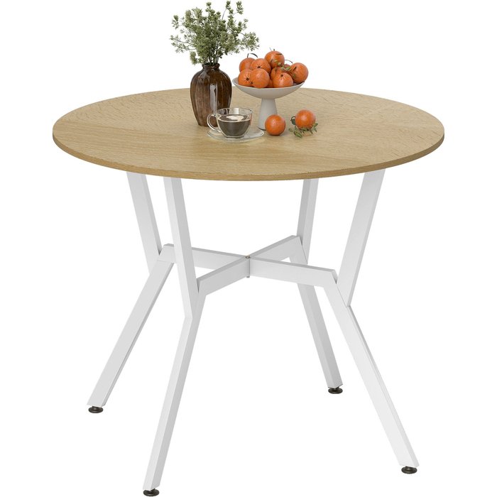 Mesa comedor redonda industrial ø90cm madera blanco acero 2 personas 60kg