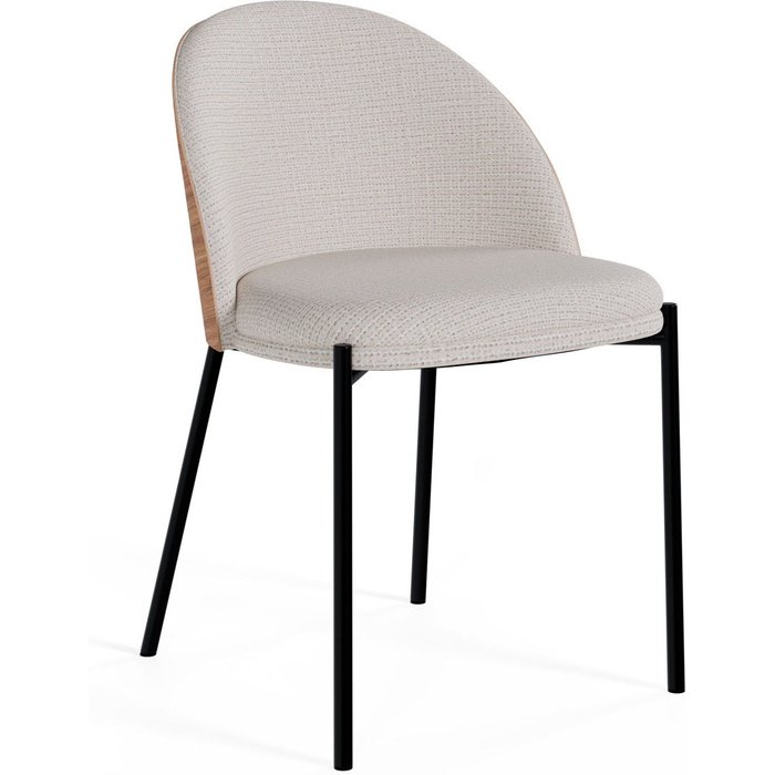 Silla sarva tapizada beige y respaldo con chapa madera