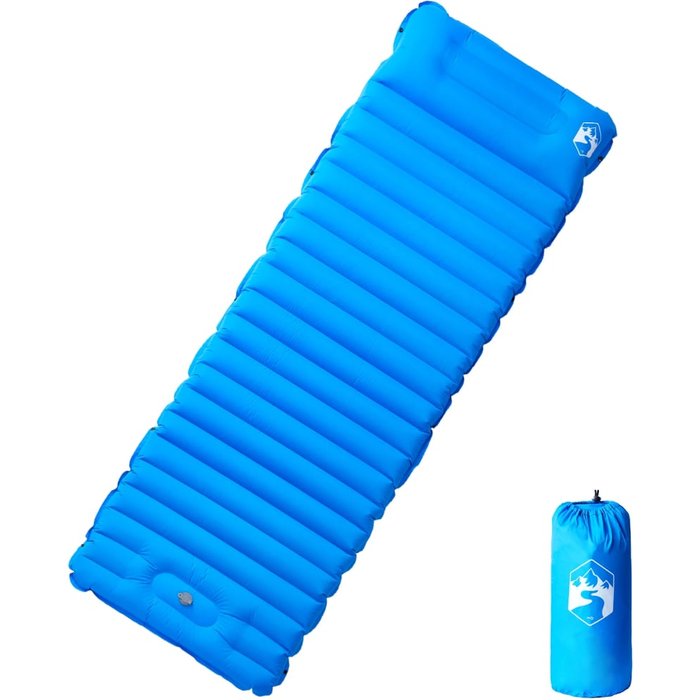 Colchón de camping autoinflable con almohada para 1 persona azul