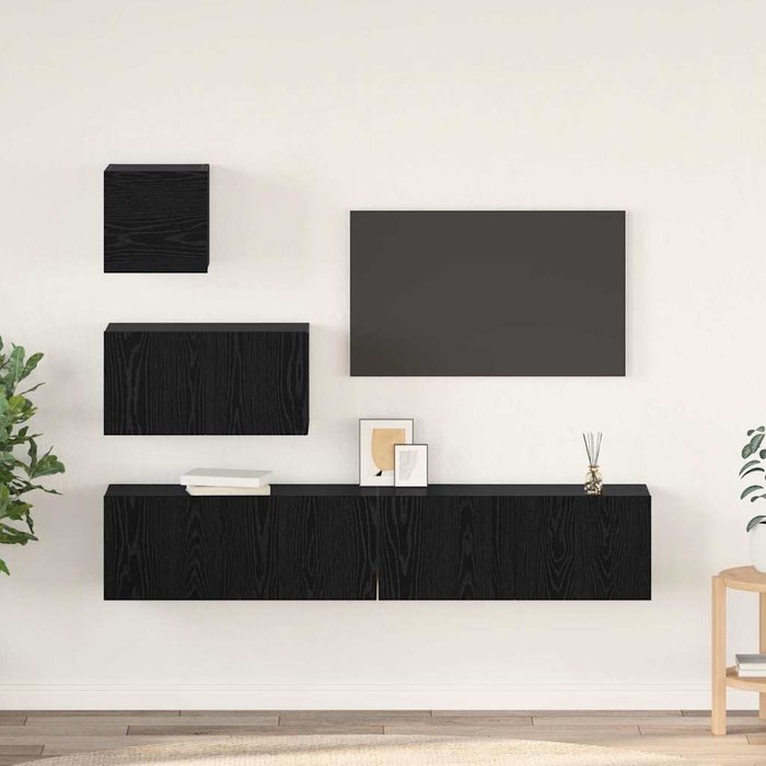 Mueble de tv de pared 4 pcs roble negro 80 x 30 x 30.5 cm