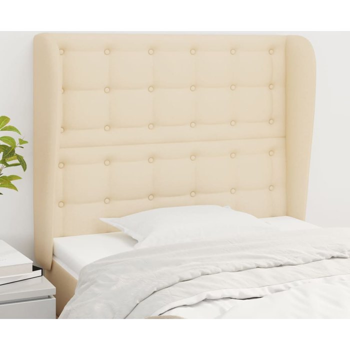 Cabecero con orejas de tela color crema 83x23x118/128 cm