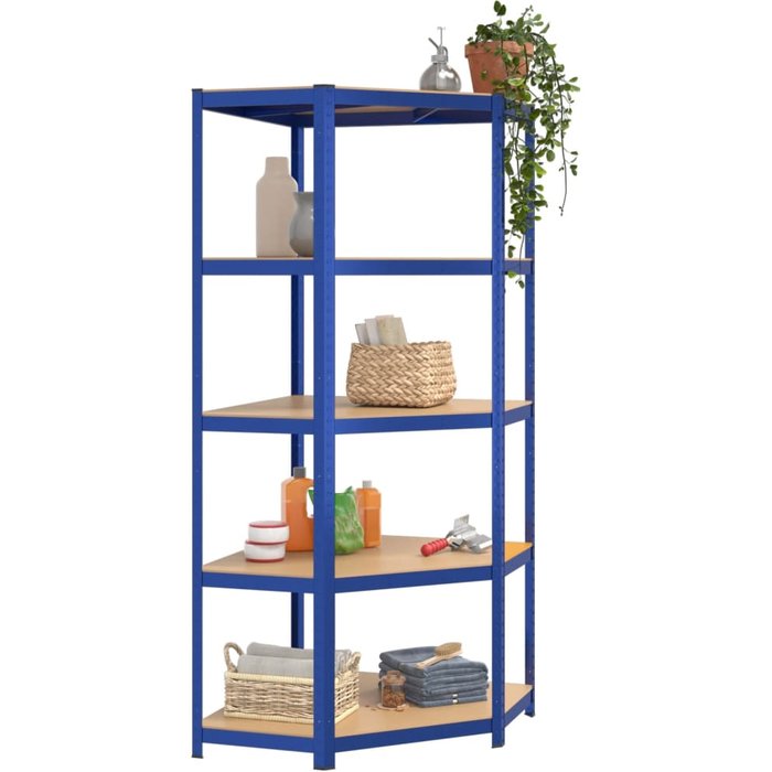 Estantería esquina 5 niveles madera contrachapada y acero azul – comfortxl