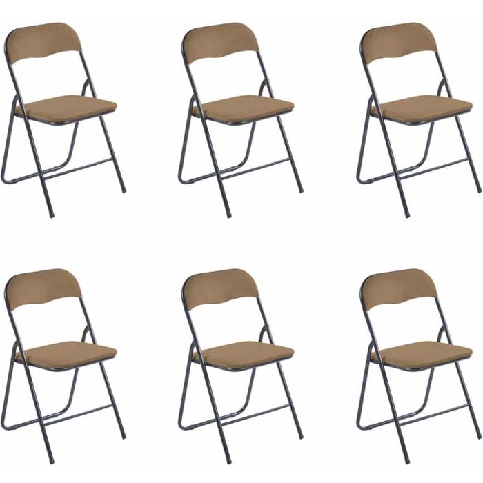 Juego de 6 cómodas sillas plegables de metal y terciopelo para interior - marrón