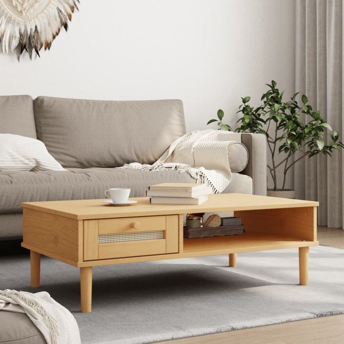 Mesa de centro senja aspecto ratán madera marrón 100x55x33 cm vidaxl