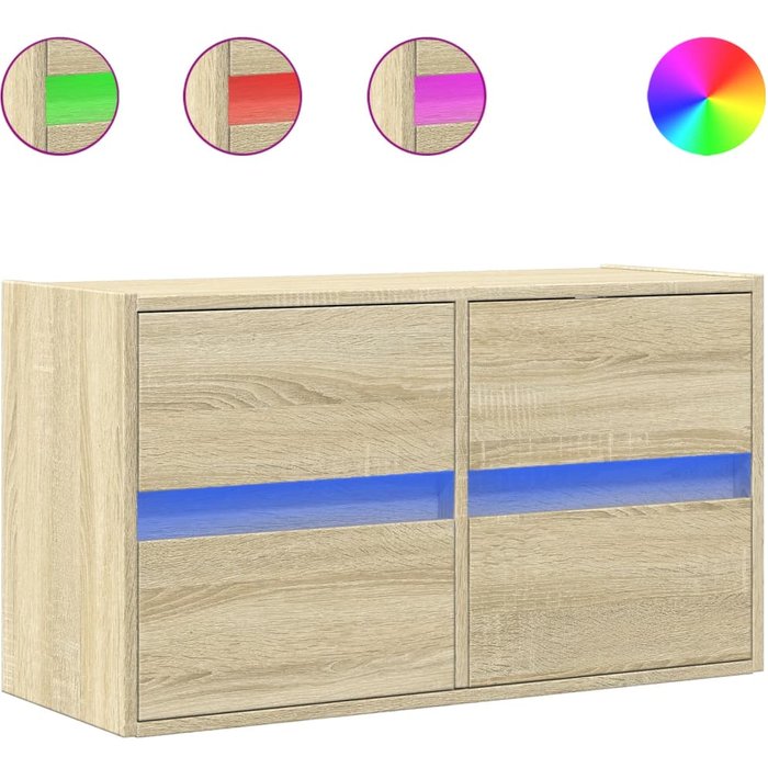 Mueble de tv de pared con luces led roble sonoma 80x31x45 cm - comfortxl