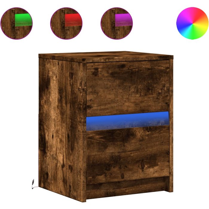 Mesita de noche luces led 2 uds madera ingeniería roble ahumado - comfortxl