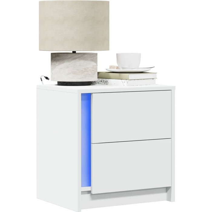 Mesitas de noche con luces led 2 uds madera ingeniería blanca vidaxl