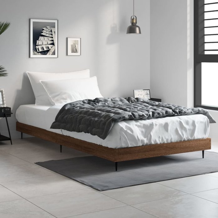 Estructura de cama de roble marrón 90x190 cm de madera contrachapada