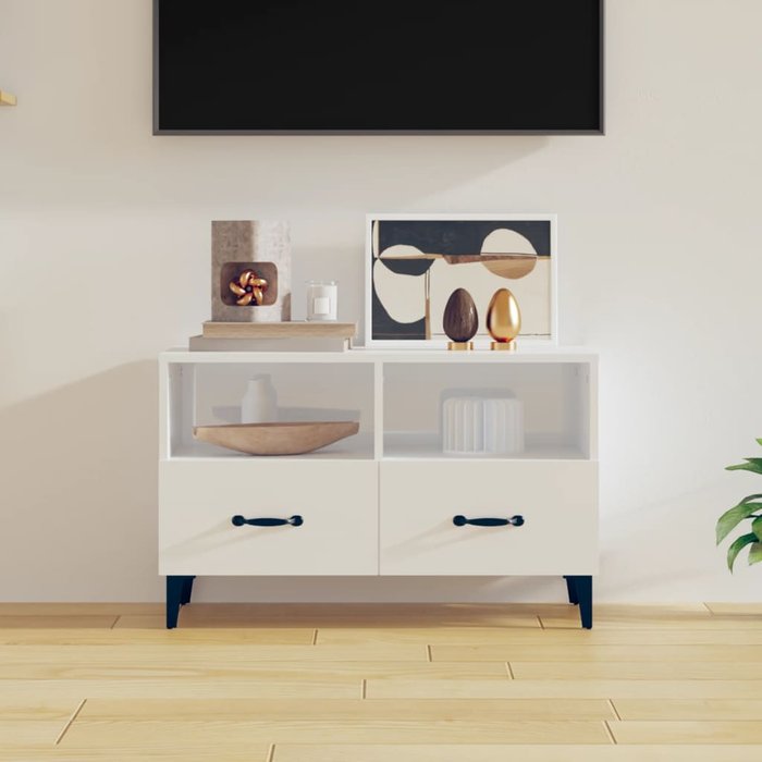 Mueble de tv madera contrachapada blanco brillo 80x36x50 cm - comfortxl