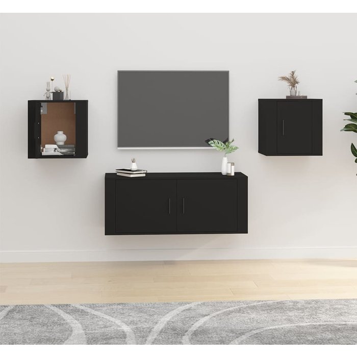 Mueble de tv de pared de 2 piezas, negro, 40x34,5x40 cm