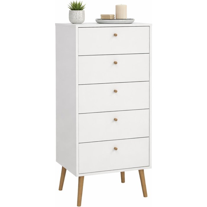 Cómoda cajonera dormitorio guadiana con 5 cajones blanco 51x40x121 cm