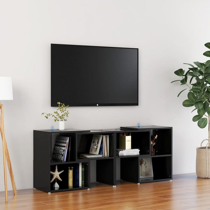Mueble de tv negro brillante, 104x30x52 cm, madera de ingeniería
