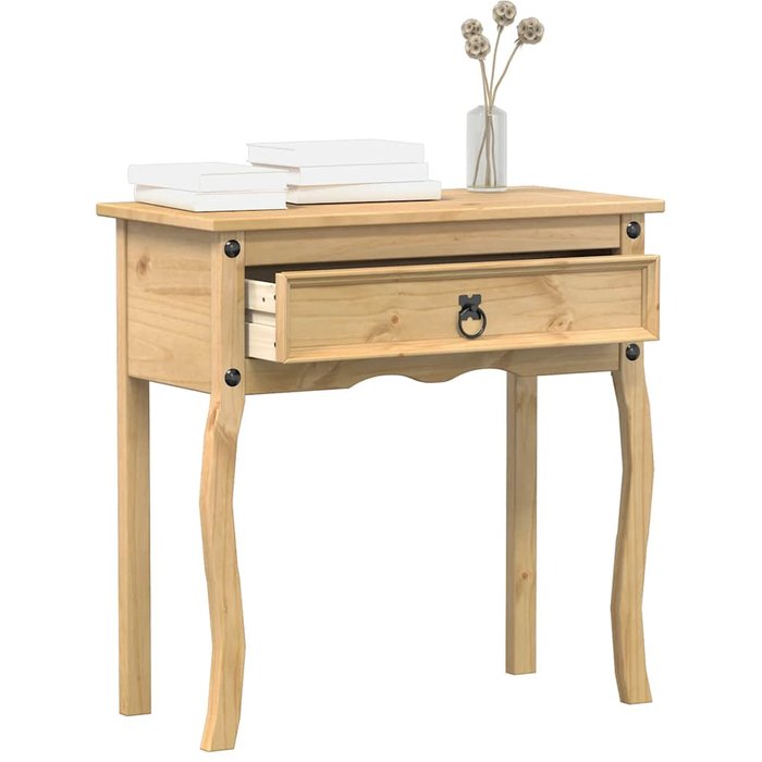 Mesa consola corona de 73x35x73 cm, madera maciza de pino.