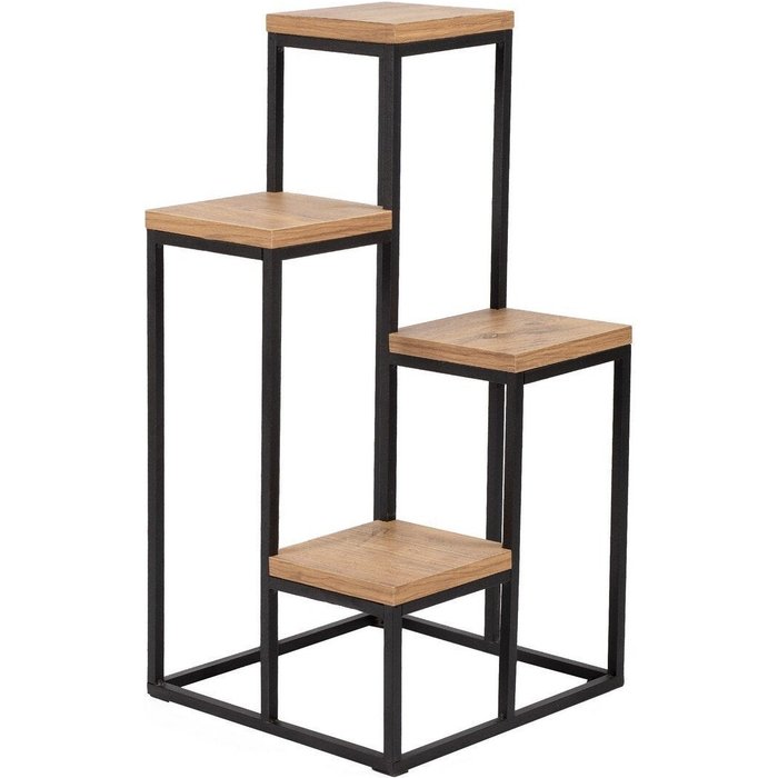 Estante multinivel decorado en madera de pino y negro h65 cm - jason